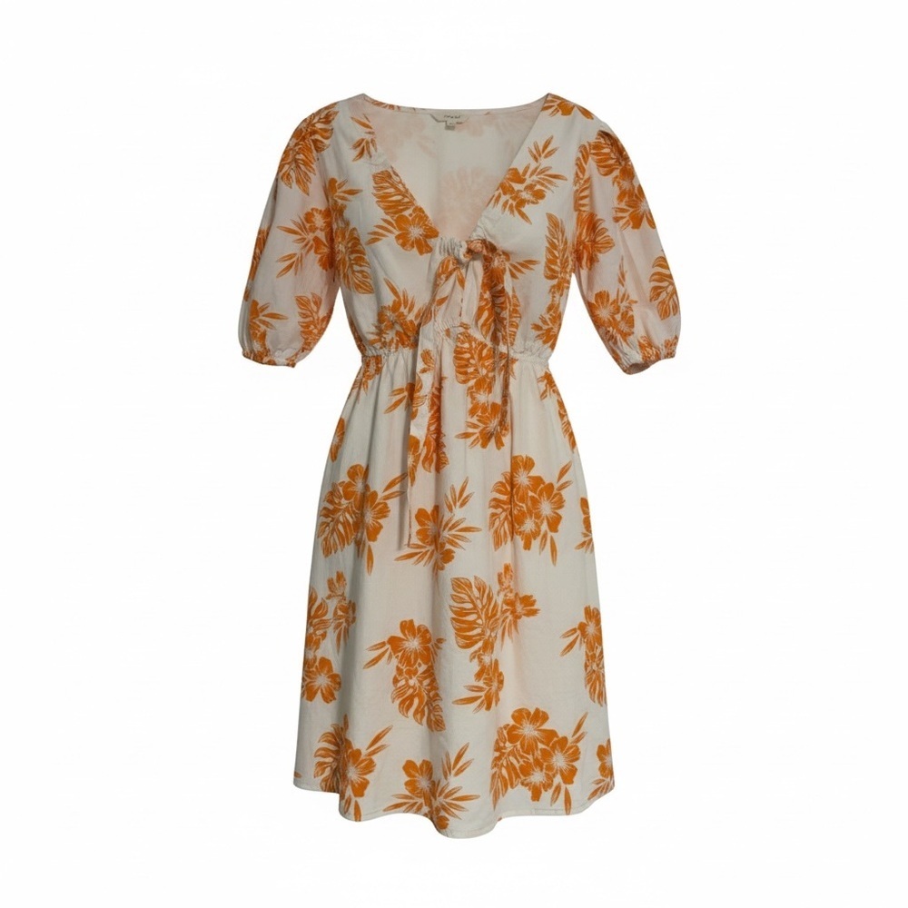 Tie-Front Puff Sleeve Mini Dress in Orange Floral